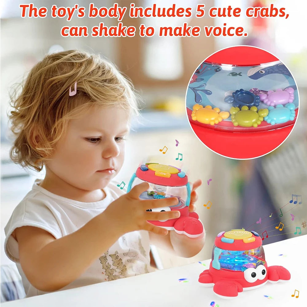 Musical Turtle Crab Toy with Colorful Lights, Rattling Mini Animals, Safe for Ages 18+ Months