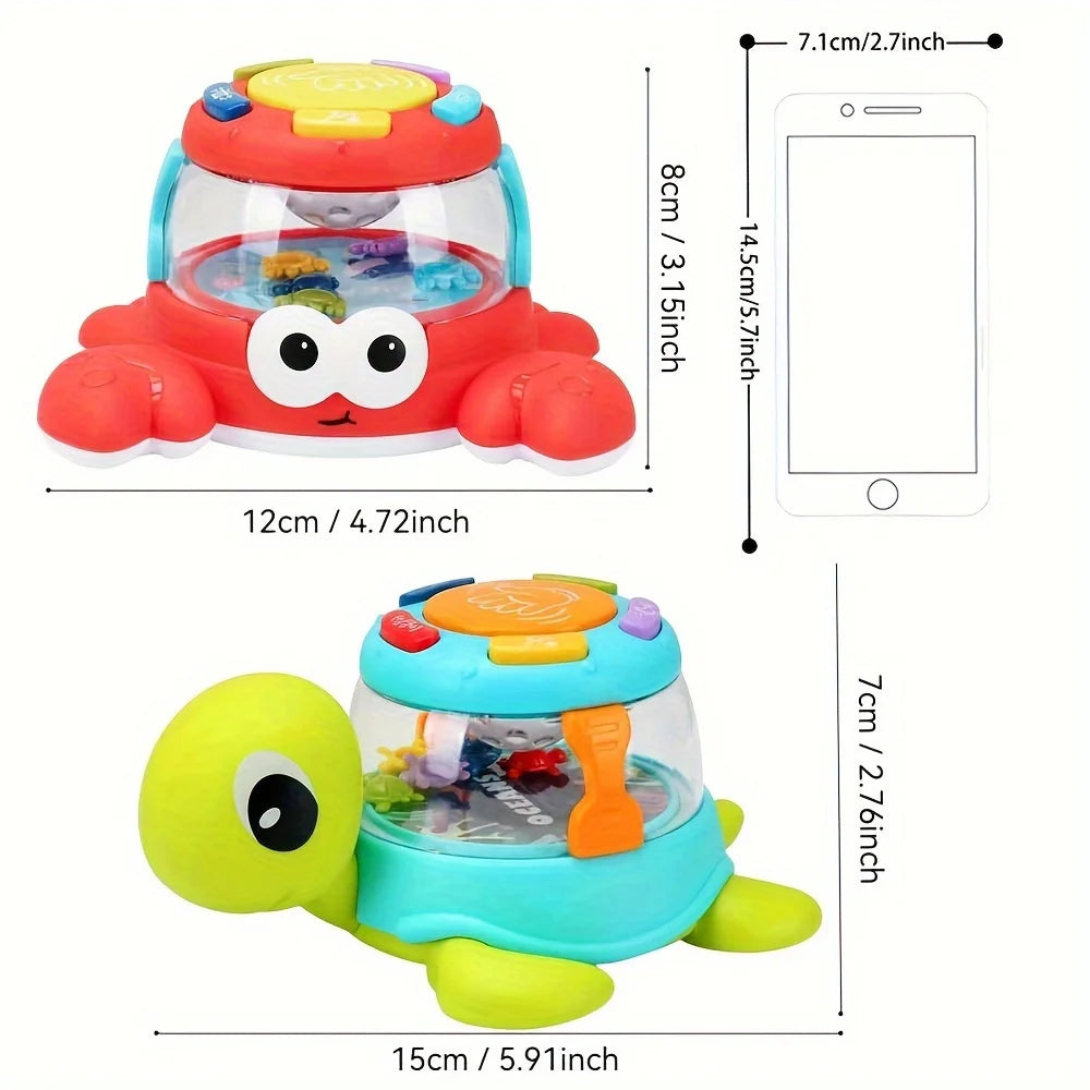 Musical Turtle Crab Toy with Colorful Lights, Rattling Mini Animals, Safe for Ages 18+ Months