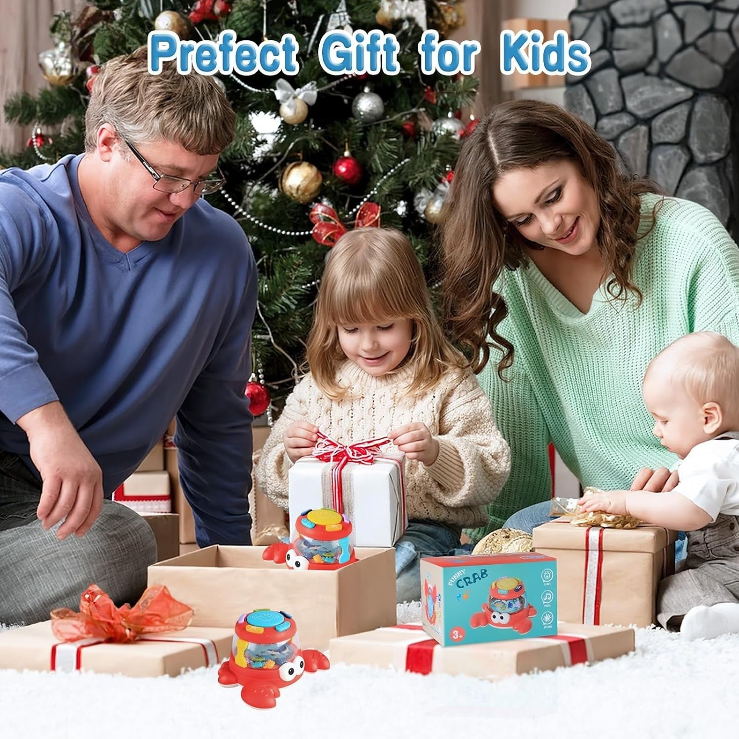 Musical Turtle Crab Toy with Colorful Lights, Rattling Mini Animals, Safe for Ages 18+ Months