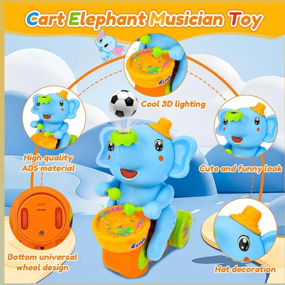 Musical Walking Elephant Drummer Toy with LED Lights and Floating Ball, Safe for Babies 3+ Months