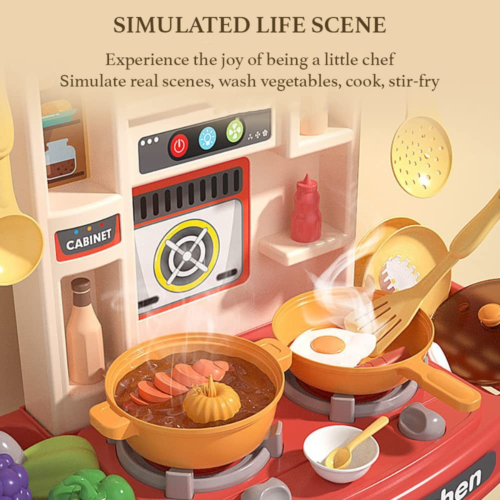 My First Kitchen Set Kitchen Playset Role Playing Game with Light and Sound Realistic Press Water Faucet & Kitchenware Gift for Kids