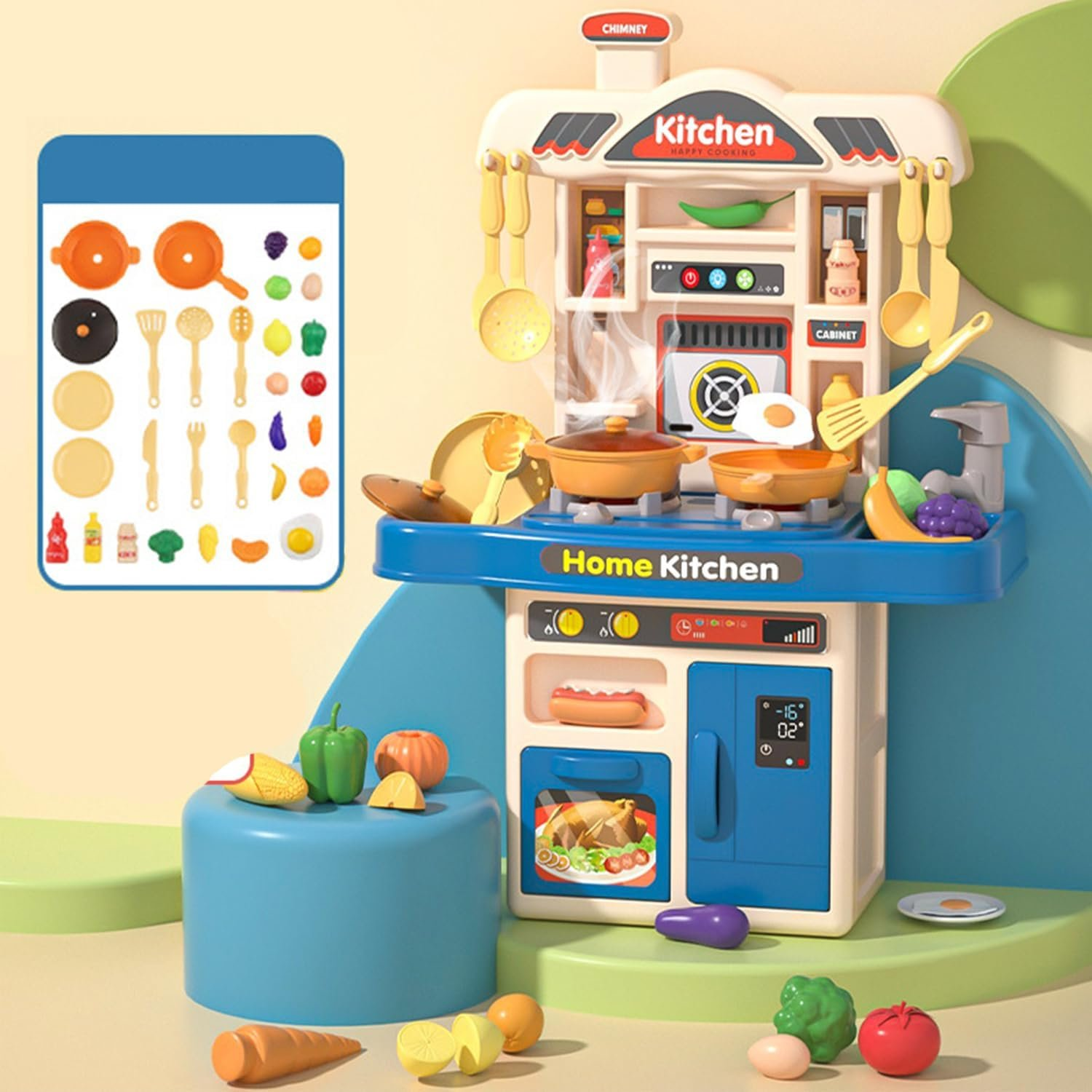 My First Kitchen Set Kitchen Playset Role Playing Game with Light and Sound Realistic Press Water Faucet & Kitchenware Gift for Kids