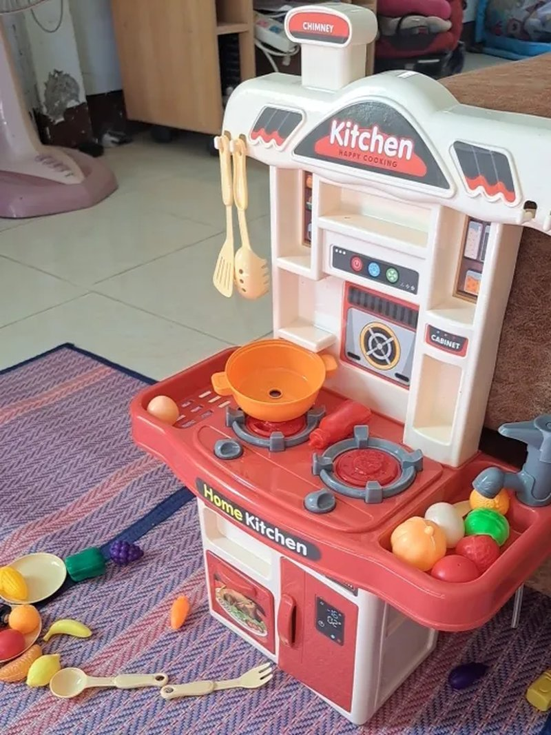 My First Kitchen Set Kitchen Playset Role Playing Game with Light and Sound Realistic Press Water Faucet & Kitchenware Gift for Kids