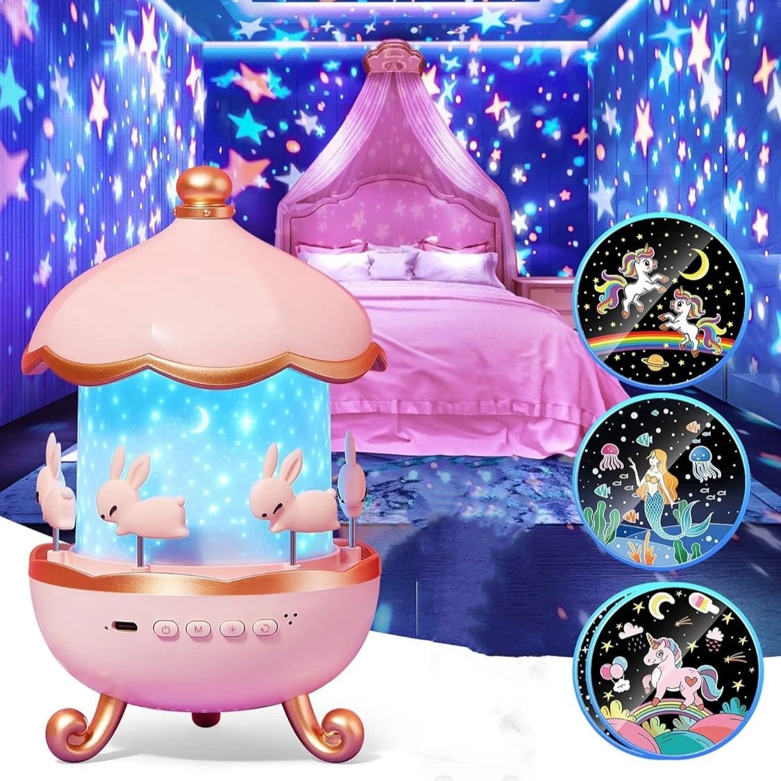 Night Light Projector with Rotating Scenes, 12 Projection Films, 360° Silent Rotation