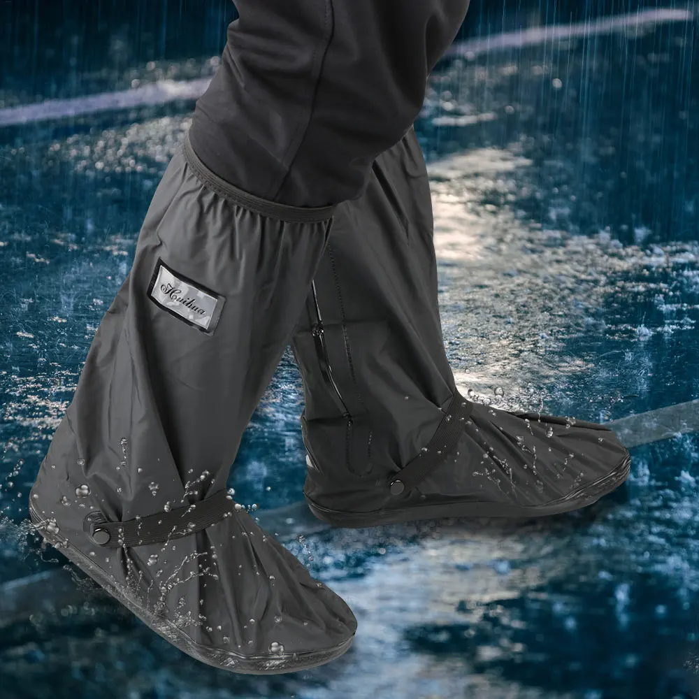 Non-Slip Waterproof Boot Covers - Waterproof Rain Boot Shoe Cover with Reflector, Reusable Motorcycle Boots Cover