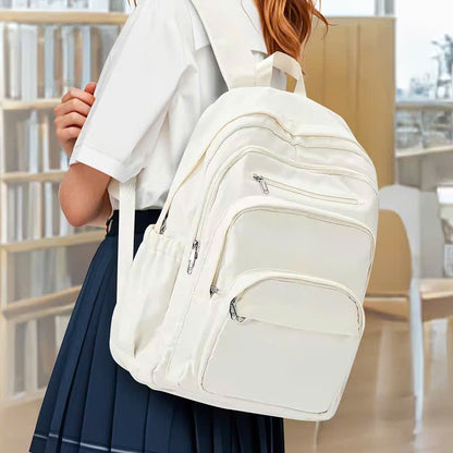 Nylon School Backpack for Teens – Unisex Casual Travel Book Bag with Luggage Strap and Adjustable Shoulder Straps