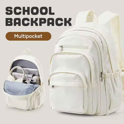 Nylon School Backpack for Teens – Unisex Casual Travel Book Bag with Luggage Strap and Adjustable Shoulder Straps