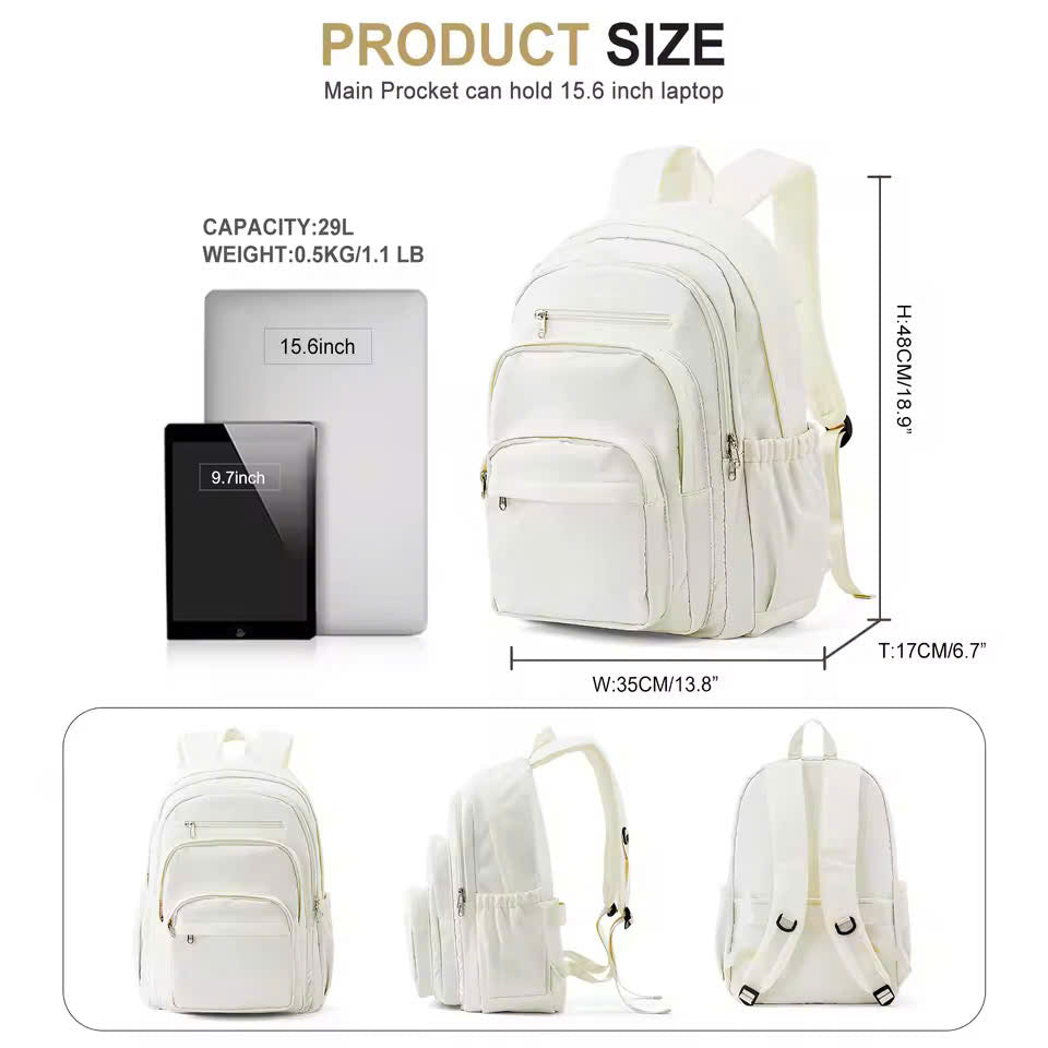 Nylon School Backpack for Teens – Unisex Casual Travel Book Bag with Luggage Strap and Adjustable Shoulder Straps