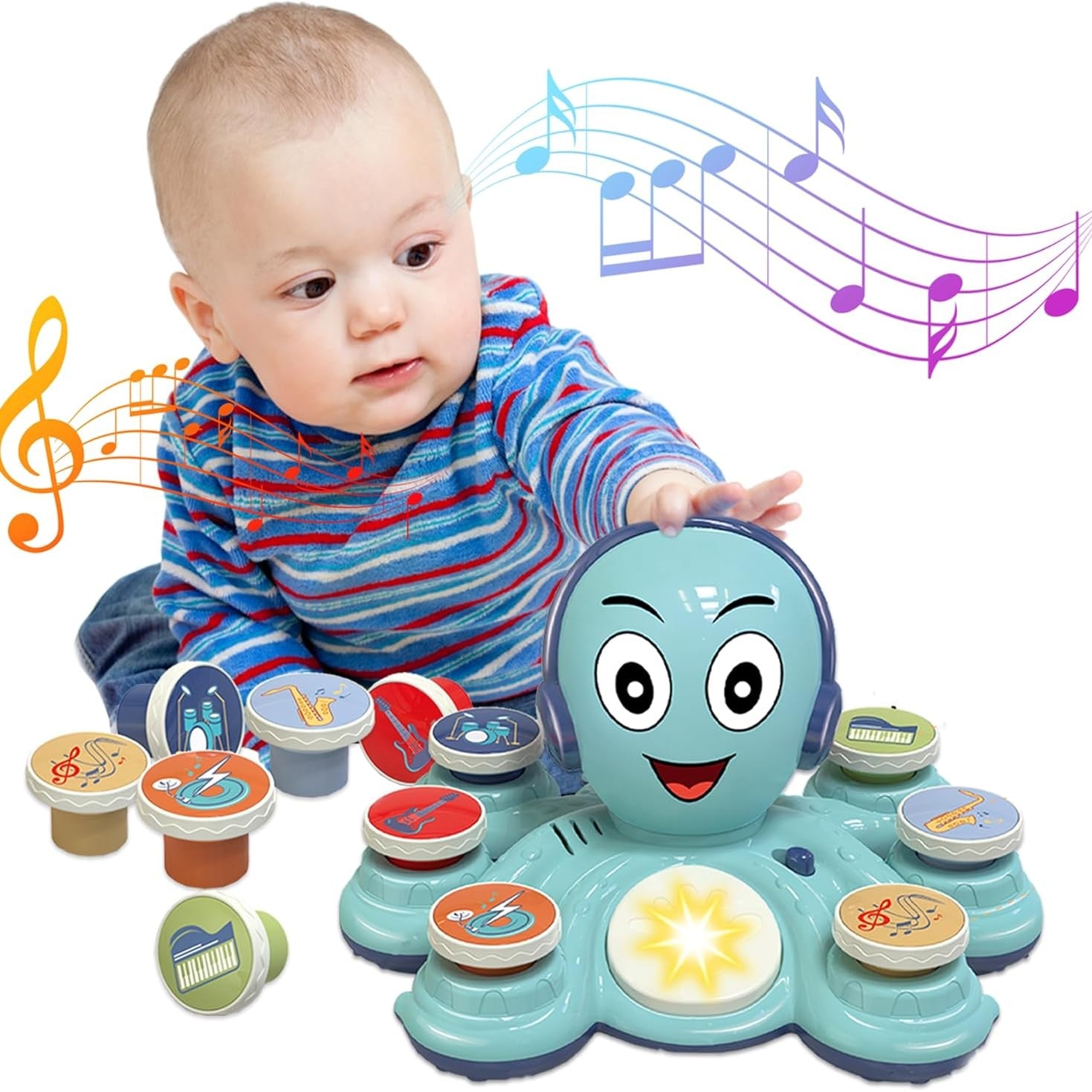 Octopus Musical Toy with 6 Music Buttons and 28 Sound Effects, Safe for Ages 18+ Months
