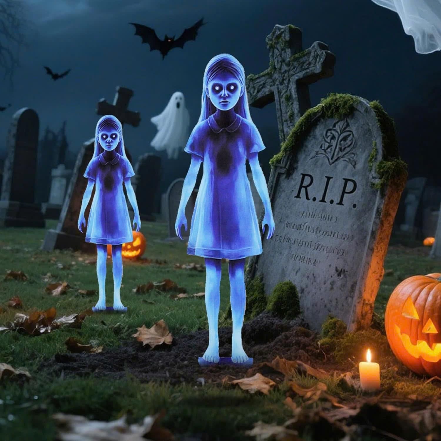 Outdoor Lighted Ghost Halloween Decoration, Safe, Compact & Easy to Install