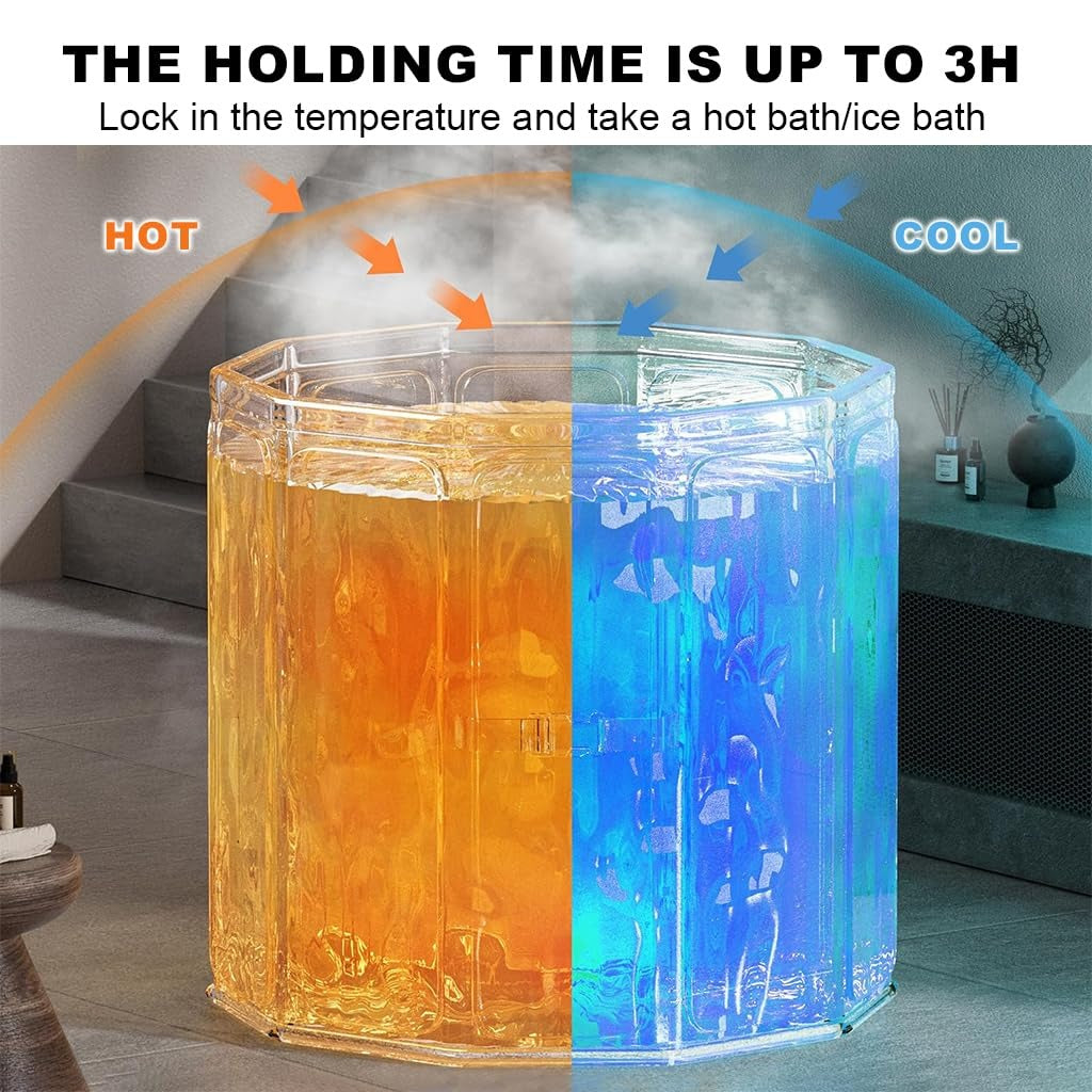 Oversized Portable Foldable Bathtub With Deep Soak, Quick Fold, Long Heat Retention, Fast Drain for Relaxation in Small Bathrooms