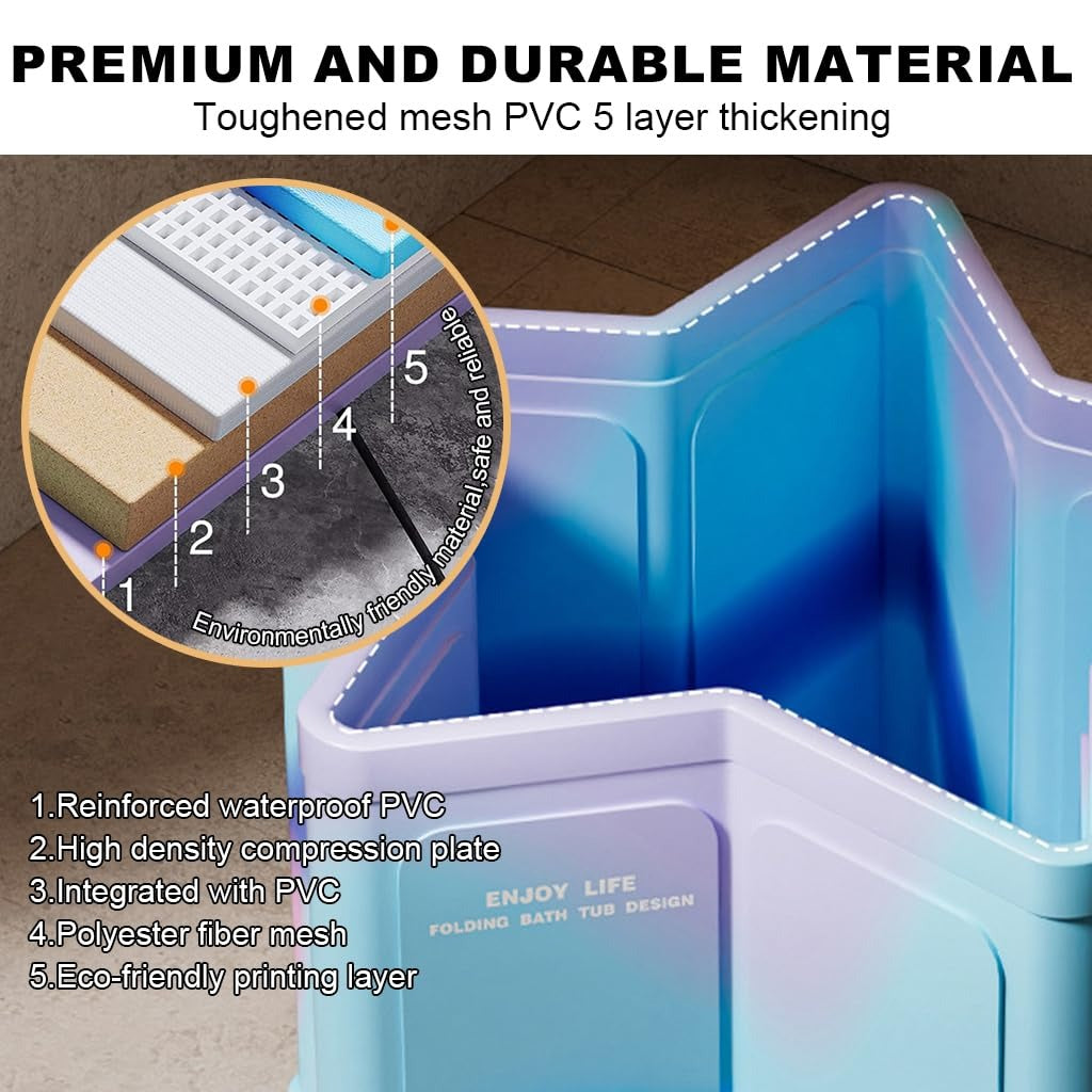 Oversized Portable Foldable Bathtub With Deep Soak, Quick Fold, Long Heat Retention, Fast Drain for Relaxation in Small Bathrooms