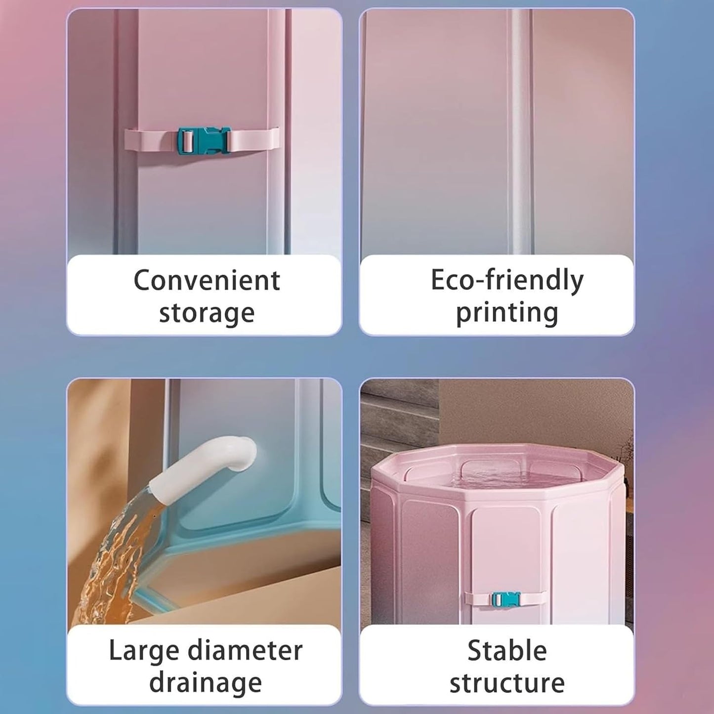 Oversized Portable Foldable Bathtub With Deep Soak, Quick Fold, Long Heat Retention, Fast Drain for Relaxation in Small Bathrooms