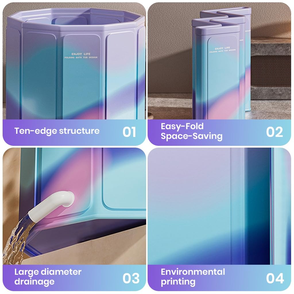 Oversized Portable Foldable Bathtub With Deep Soak, Quick Fold, Long Heat Retention, Fast Drain for Relaxation in Small Bathrooms