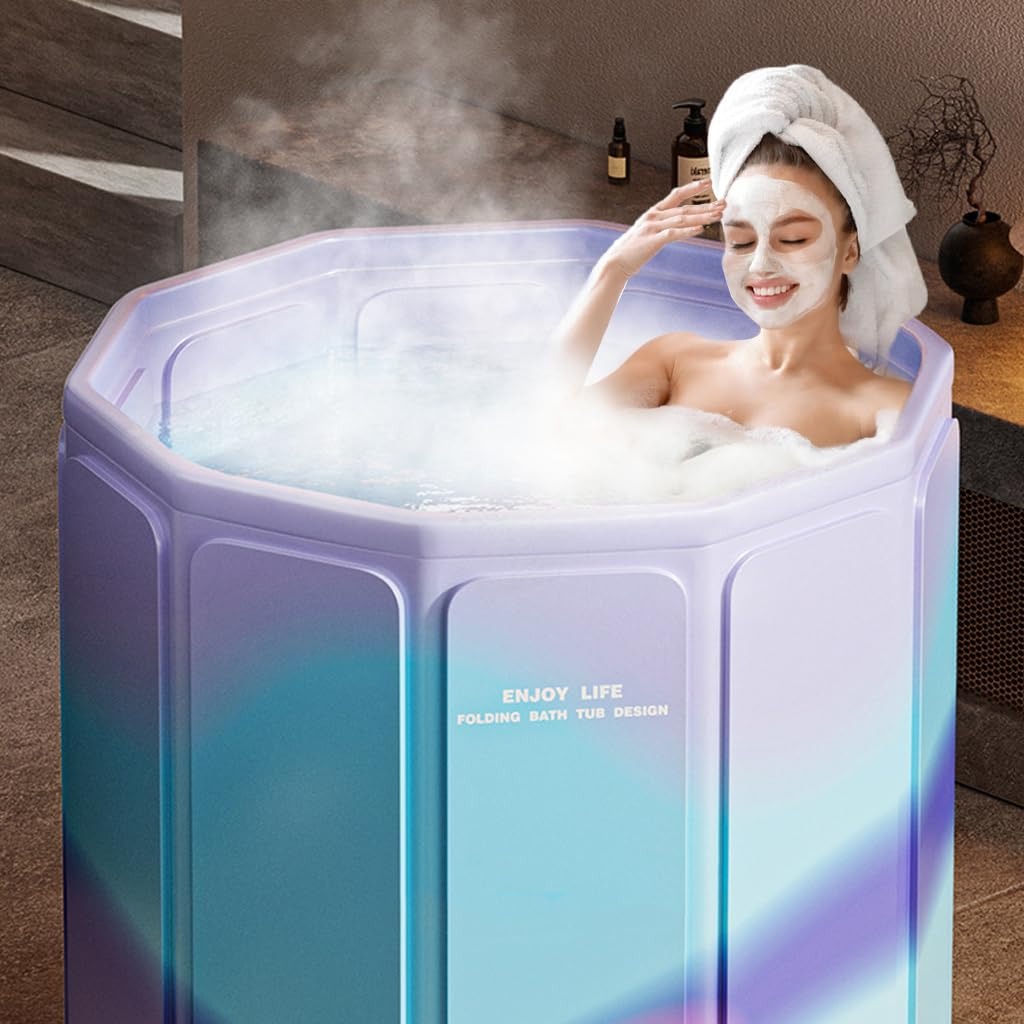 Oversized Portable Foldable Bathtub With Deep Soak, Quick Fold, Long Heat Retention, Fast Drain for Relaxation in Small Bathrooms