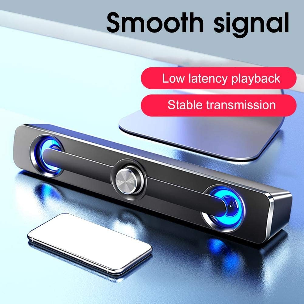 PC Soundbar Speaker – USB Powered with LED Lights 3.5mm Jack for Laptop & TV
