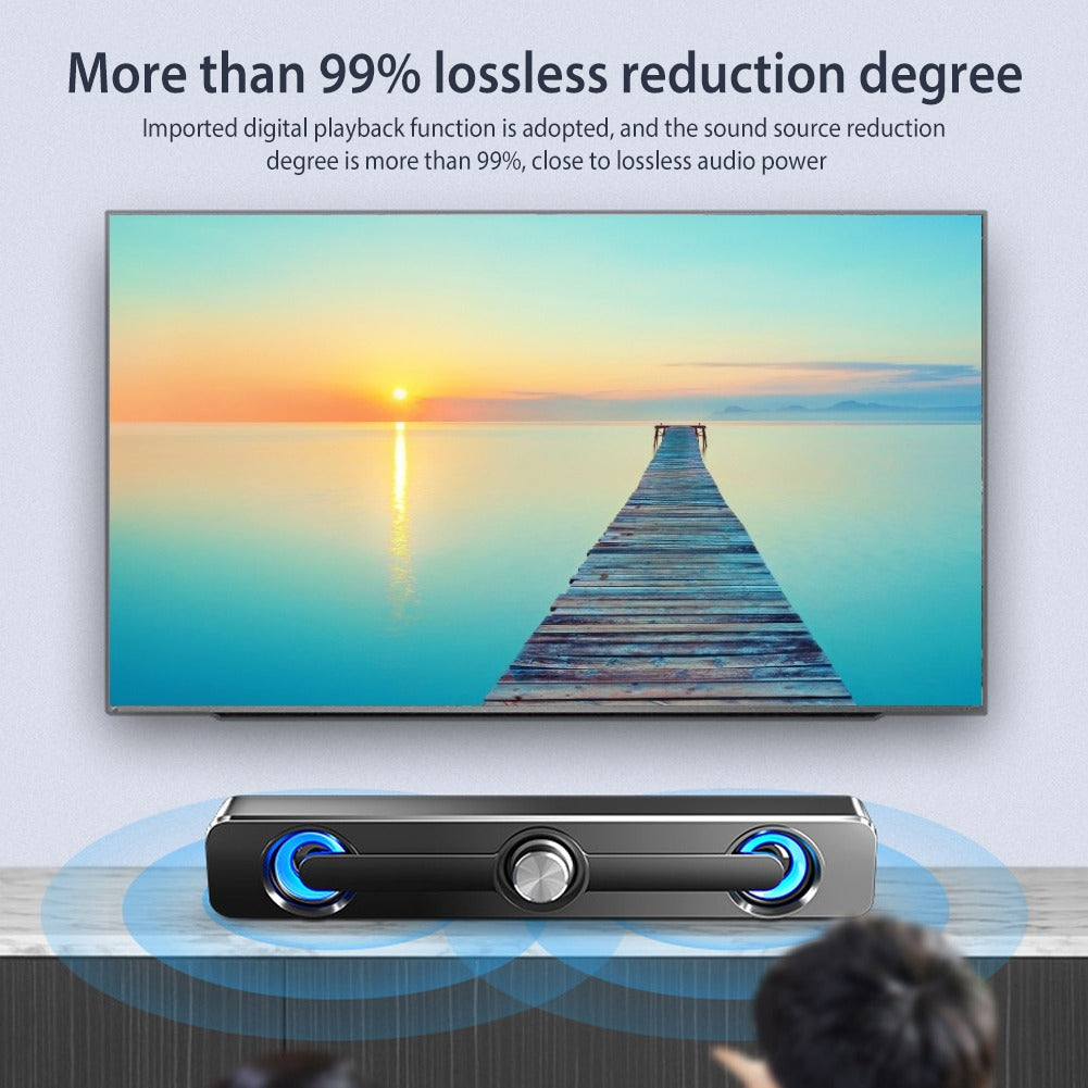PC Soundbar Speaker – USB Powered with LED Lights 3.5mm Jack for Laptop & TV