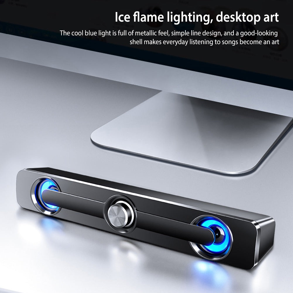 PC Soundbar Speaker – USB Powered with LED Lights 3.5mm Jack for Laptop & TV