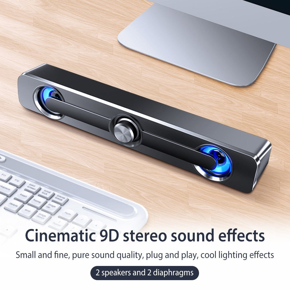 PC Soundbar Speaker – USB Powered with LED Lights 3.5mm Jack for Laptop & TV