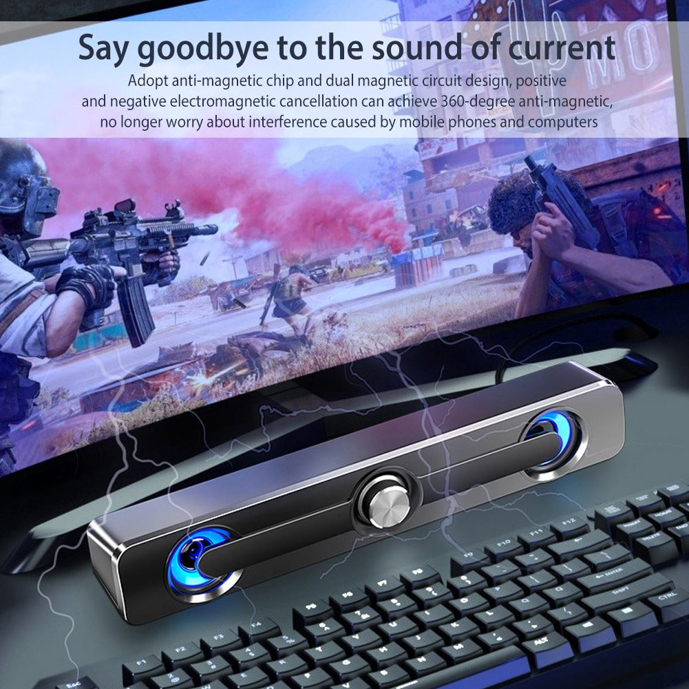 PC Soundbar Speaker – USB Powered with LED Lights 3.5mm Jack for Laptop & TV