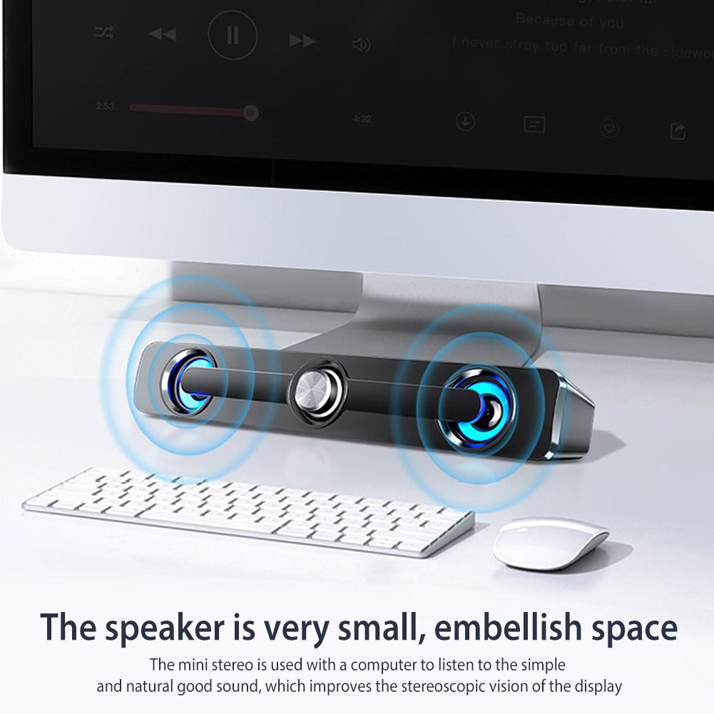 PC Soundbar Speaker – USB Powered with LED Lights 3.5mm Jack for Laptop & TV