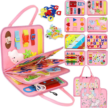8-in-1 DIY Montessori Busy Board for Ages 2-6 – Non-toxic, Portable, Cartoon Design