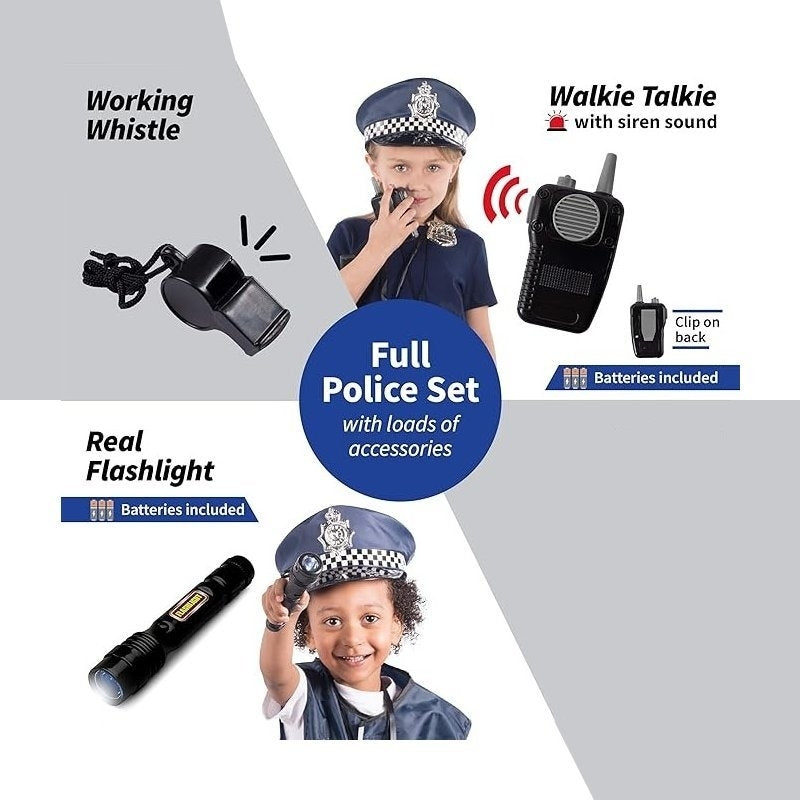 Police Costume Set with Realistic Accessories, Light & Sound Effects, Unisex, Easy to Store & Carry for Ages 3+