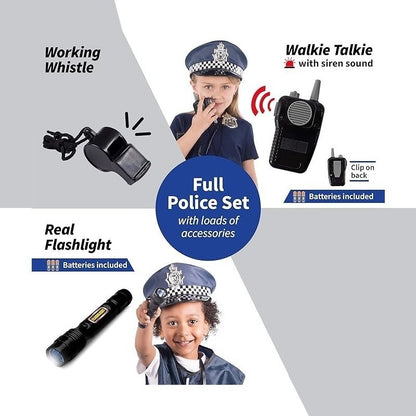 Police Costume Set with Realistic Accessories, Light & Sound Effects, Unisex, Easy to Store & Carry for Ages 3+