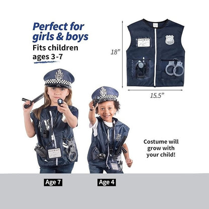 Police Costume Set with Realistic Accessories, Light & Sound Effects, Unisex, Easy to Store & Carry for Ages 3+