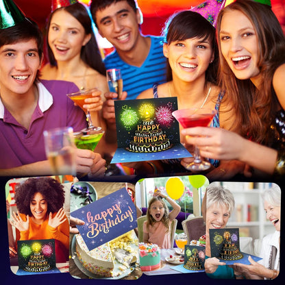 Pop-Up Birthday Card with Envelope  – 3D Card with Fireworks Design with Lights & Sound