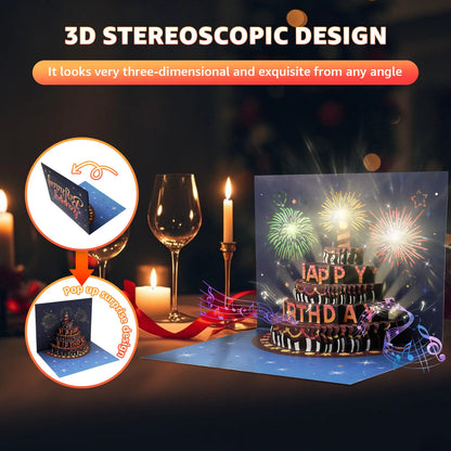 Pop-Up Birthday Card with Envelope  – 3D Card with Fireworks Design with Lights & Sound