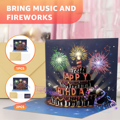 Pop-Up Birthday Card with Envelope  – 3D Card with Fireworks Design with Lights & Sound