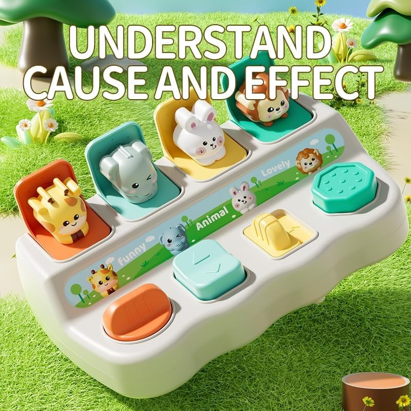 Pop Up Animals with Cute Shapes, Eye-Catching Colors, Mind Development, Safe for 2+