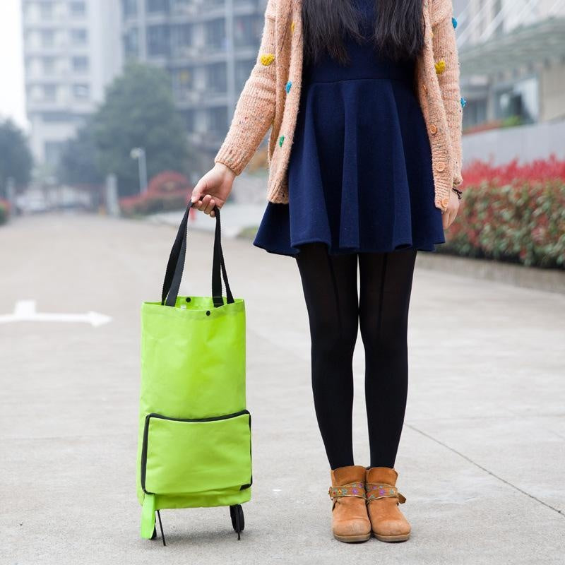 Portable Expandable Shopping Bag with Wheels and Foldable Design