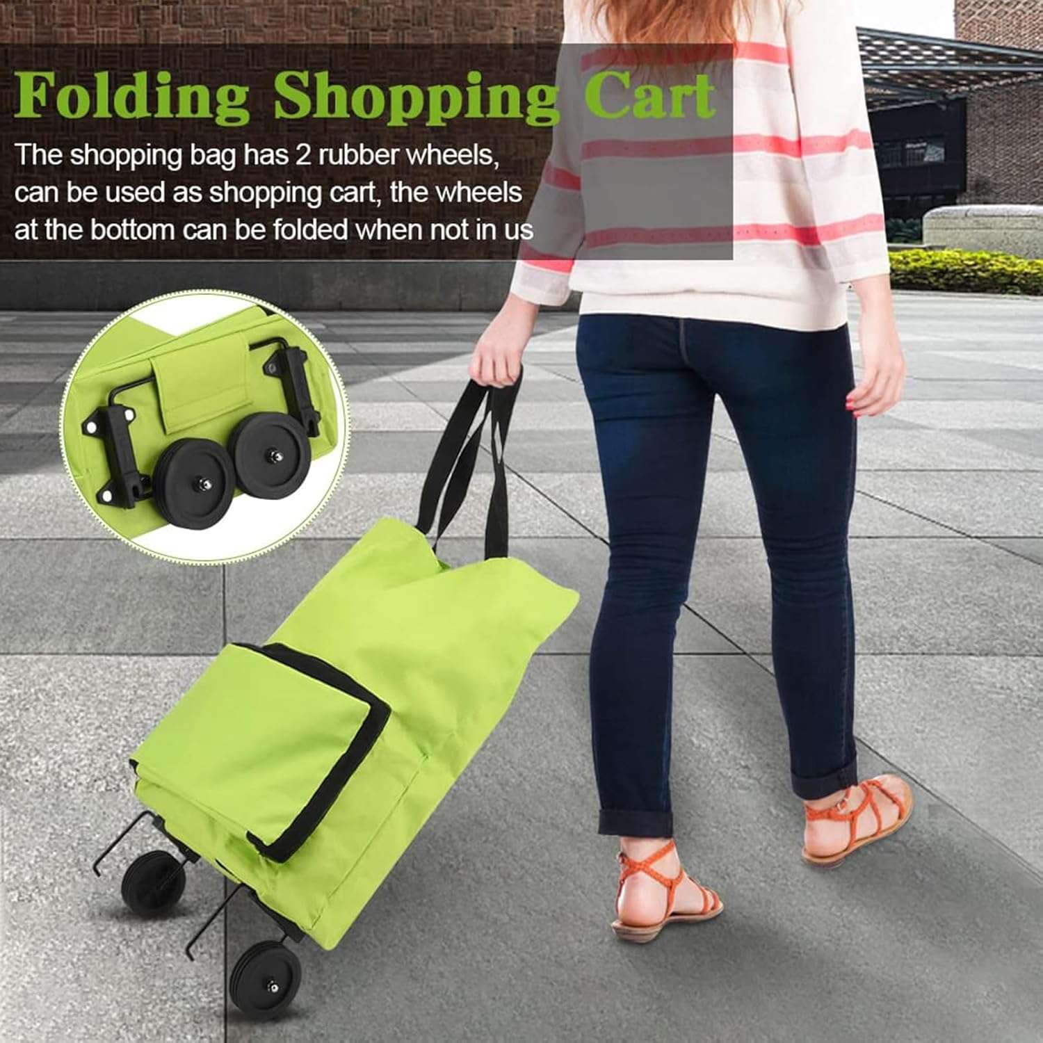 Portable Expandable Shopping Bag with Wheels and Foldable Design