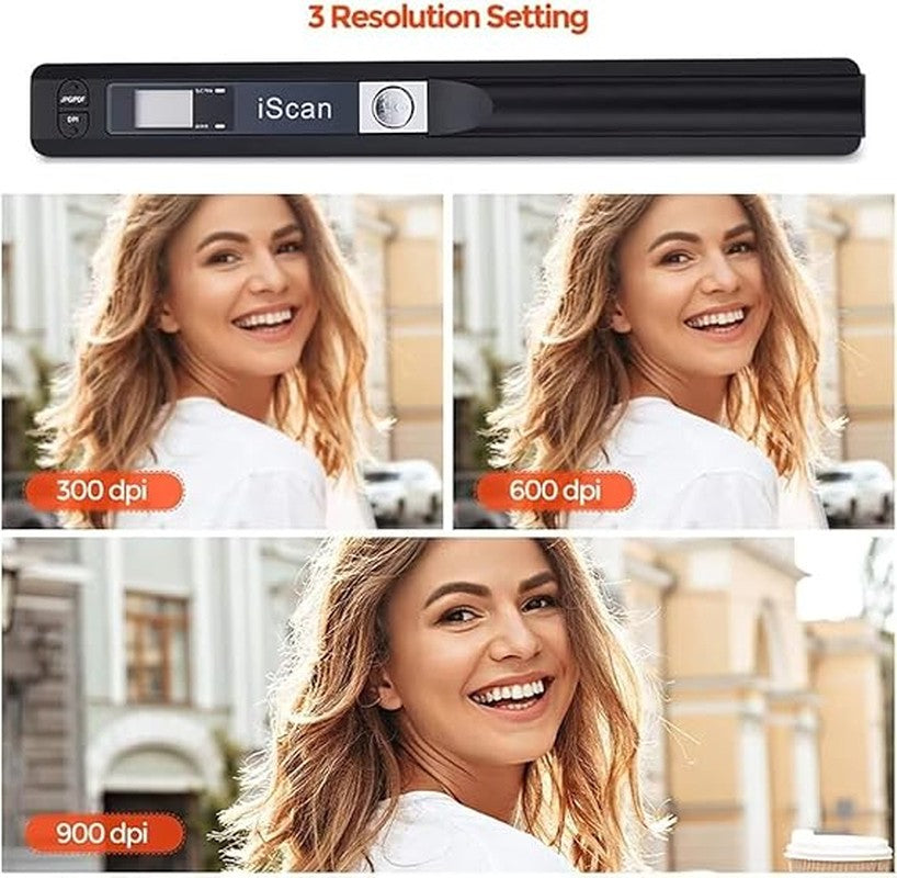 Portable Handheld Scanner, 900DPI, JPG/PDF, MicroSD Support