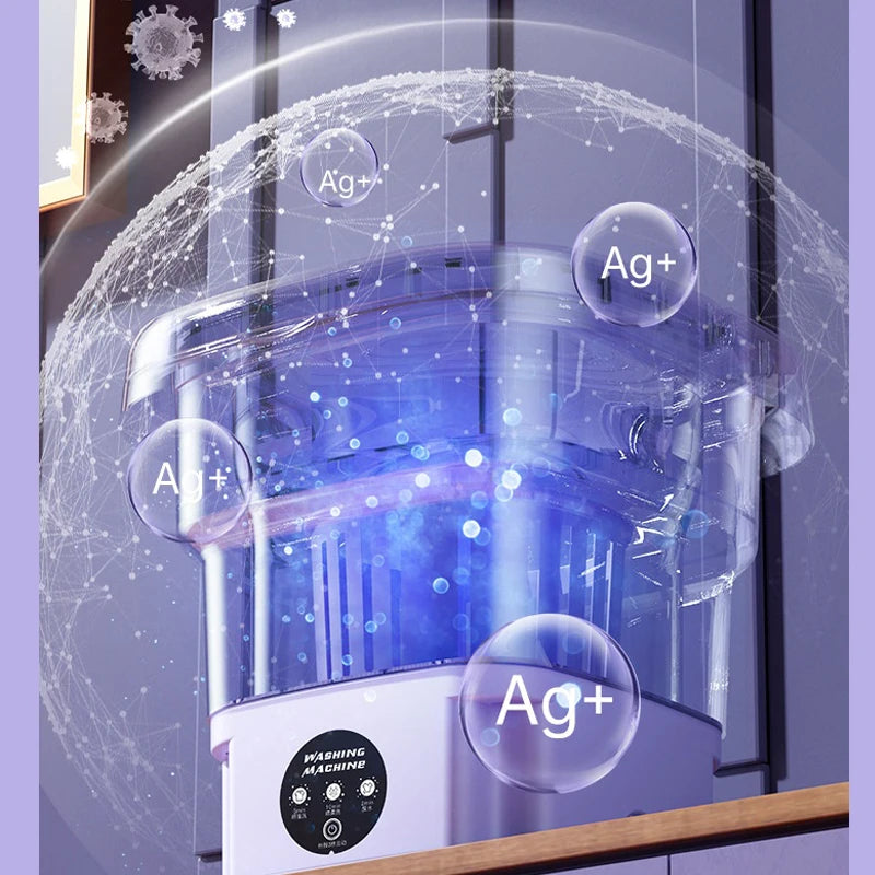 Portable 8L Washing Machine – Compact Foldable Washer with Spin Dryer for Small Clothes