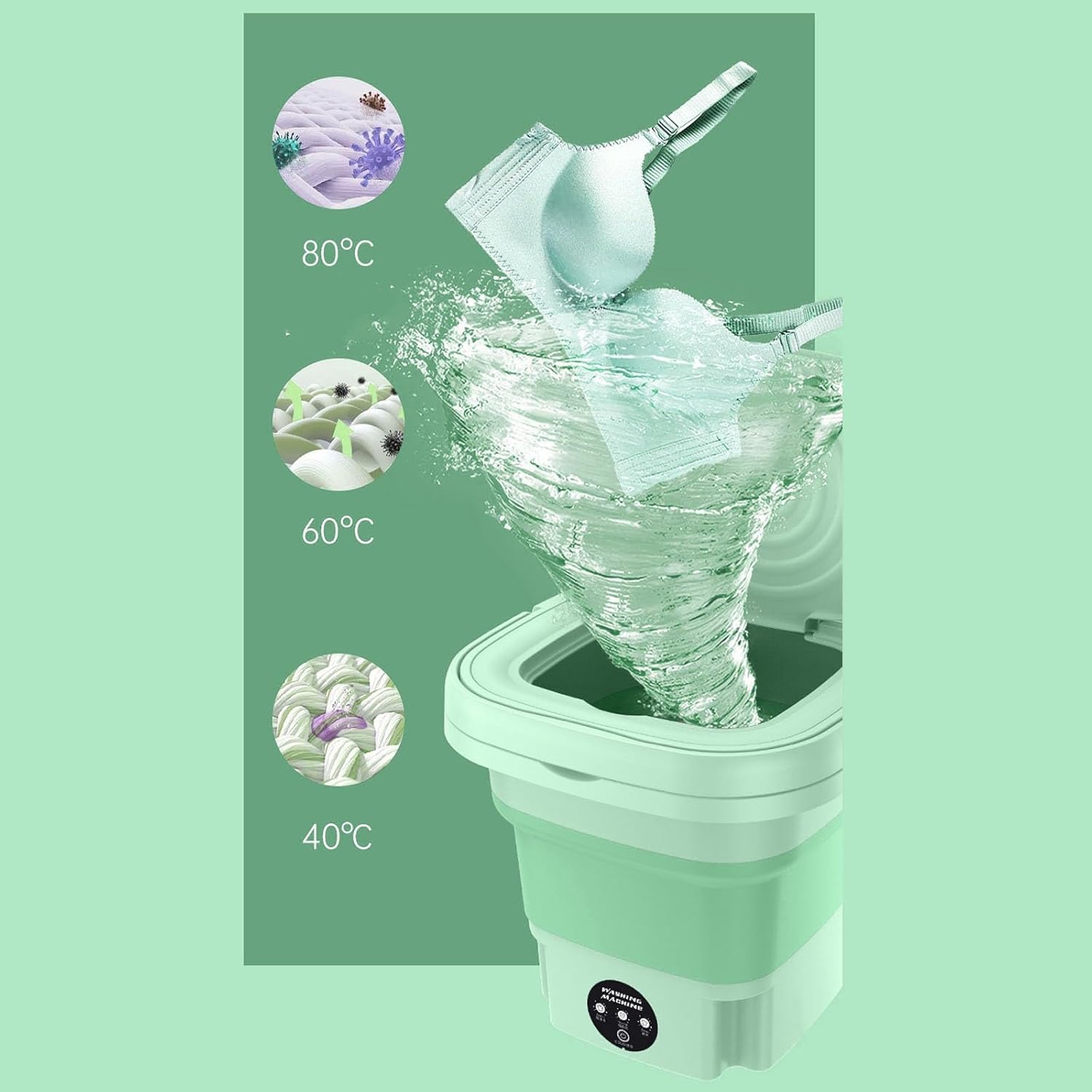 Portable 8L Washing Machine – Compact Foldable Washer with Spin Dryer for Small Clothes