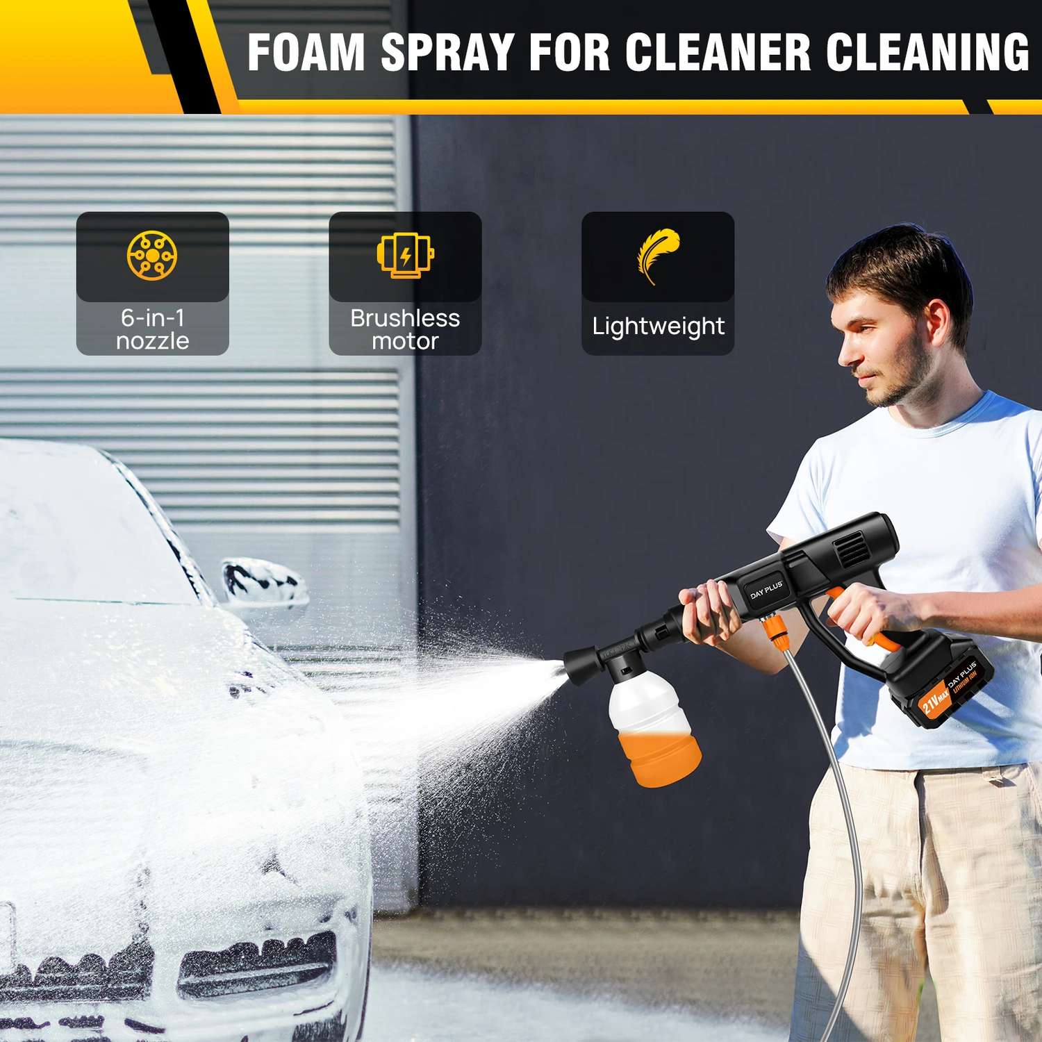 Portable Car Wash Spray Gun with 21V Rechargeable Lithium Battery, Draws Water from Bucket, Bottle or Lake
