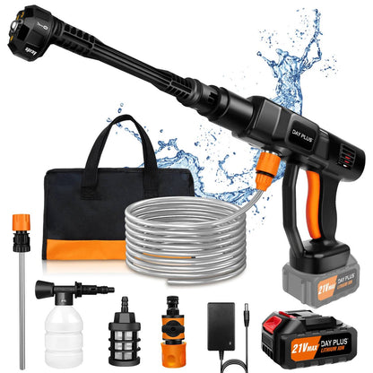 Portable Car Wash Spray Gun with 21V Rechargeable Lithium Battery, Draws Water from Bucket, Bottle or Lake