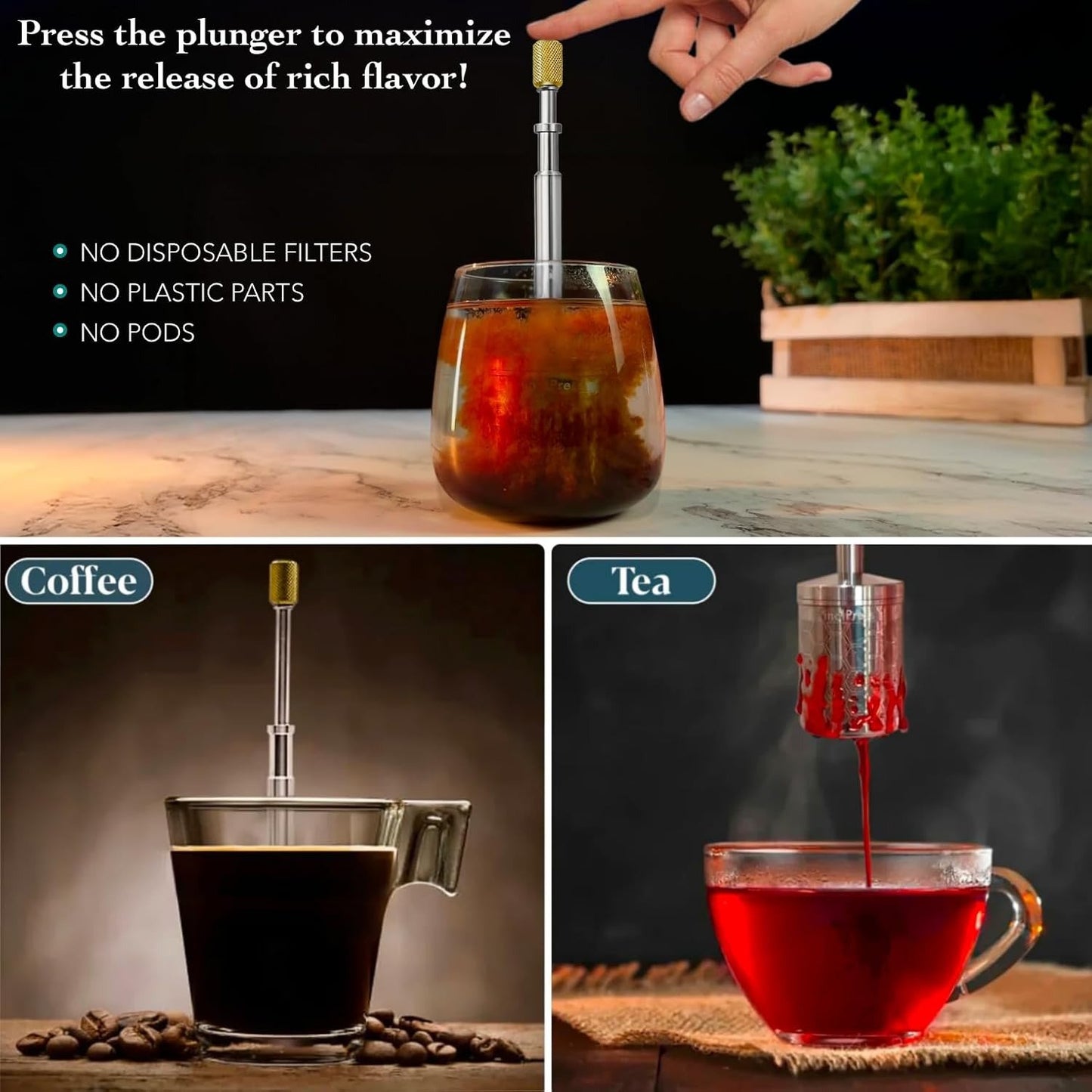 Portable Coffee and Tea Press Maker - Coffee Maker Tea Infuser Portable Coffee Brewer