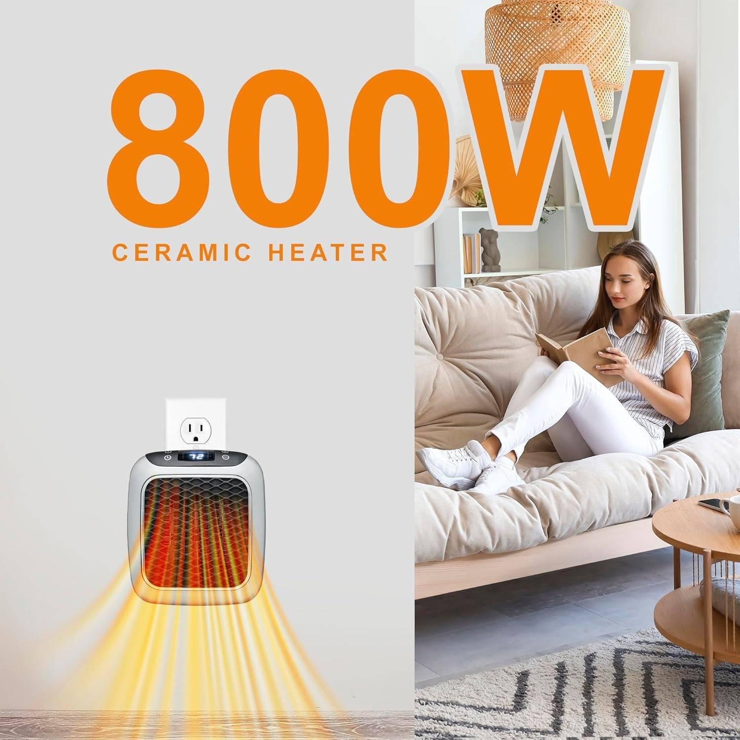 Portable Electric Heater - Wall Plug Space Heater with Digital Thermostat, Quiet Operation