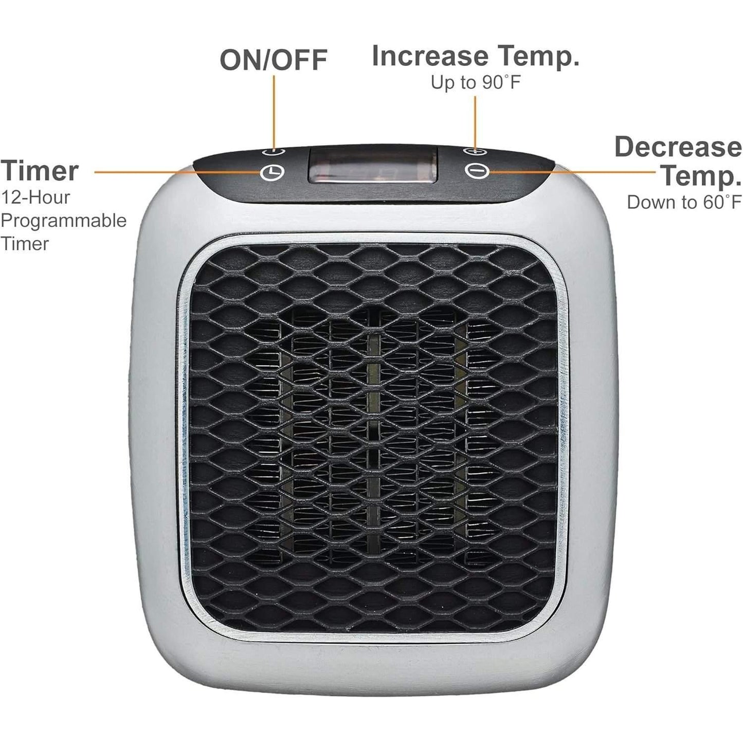 Portable Electric Heater - Wall Plug Space Heater with Digital Thermostat, Quiet Operation