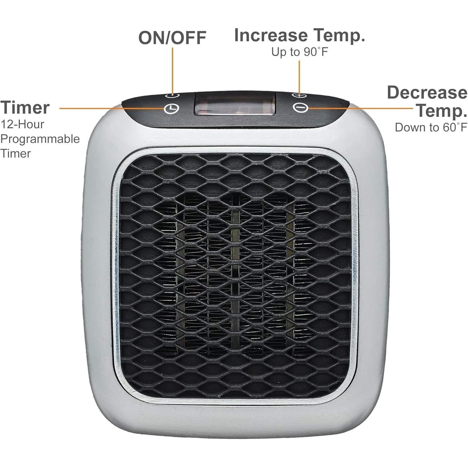 Portable Electric Heater - Wall Plug Space Heater with Digital Thermostat, Quiet Operation