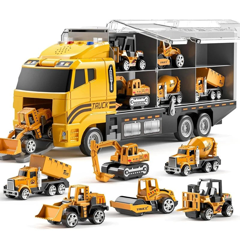 Portable Kids Construction Vehicle Playset – Mini Trucks, Excavators, and Storage Case for Easy Transport