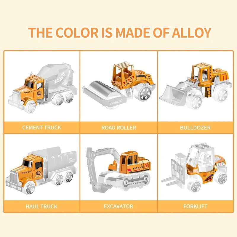 Portable Kids Construction Vehicle Playset – Mini Trucks, Excavators, and Storage Case for Easy Transport