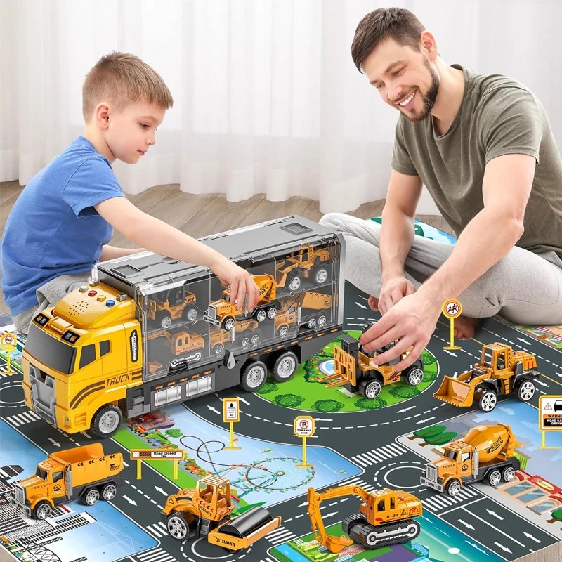 Portable Kids Construction Vehicle Playset – Mini Trucks, Excavators, and Storage Case for Easy Transport