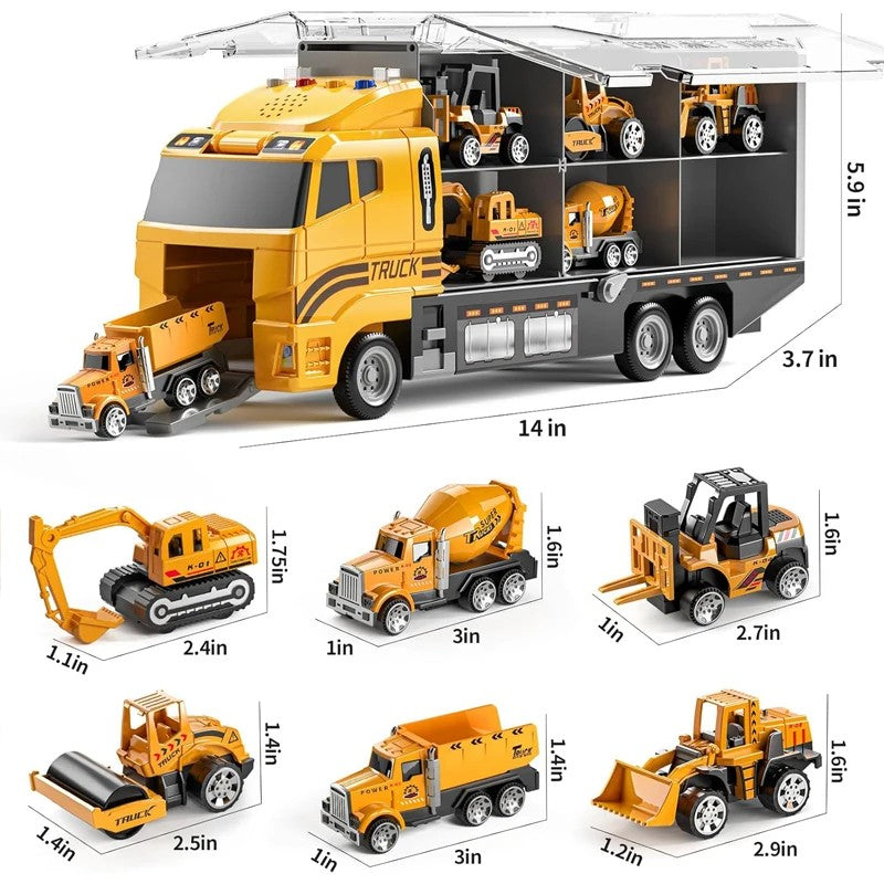 Portable Kids Construction Vehicle Playset – Mini Trucks, Excavators, and Storage Case for Easy Transport