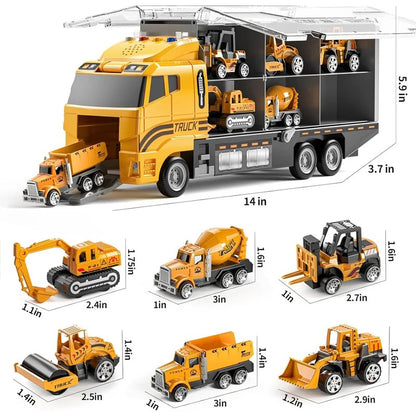 Portable Kids Construction Vehicle Playset – Mini Trucks, Excavators, and Storage Case for Easy Transport
