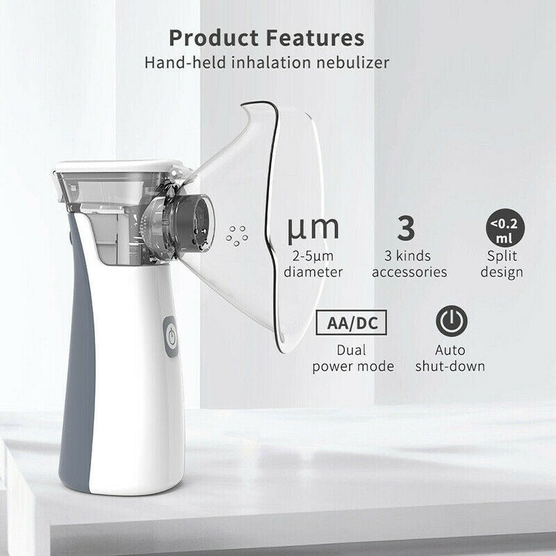 Portable Mesh Nebulizer - Handheld Breathing Relief With Fine Mist, USB AA Powered, Auto Shut-Off, Quiet Operation